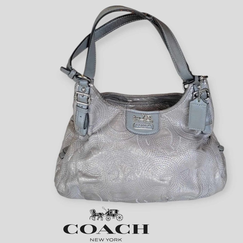 Coach  Madison Stiched  Silver Leather Massie Bag F1126